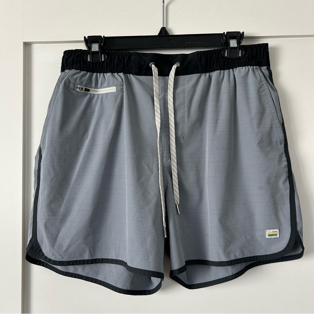 Vuori Men's Light Gray Athletic Shorts with Black Trim